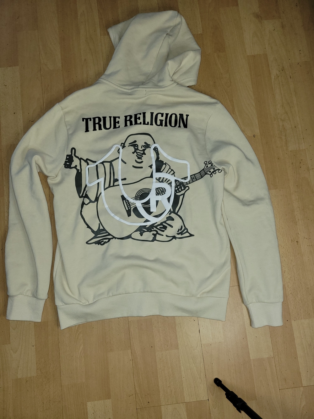 True Religion Cream Full-Zip Hoodie with Black Logo - Picture 2 of 4